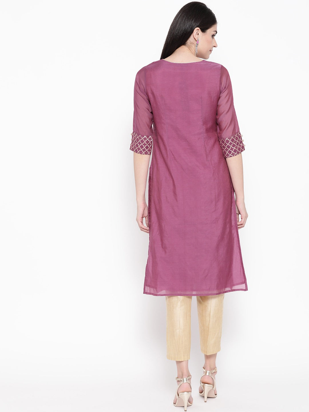 Be Indi Women Purple Woven Design Kurta with Palazzo