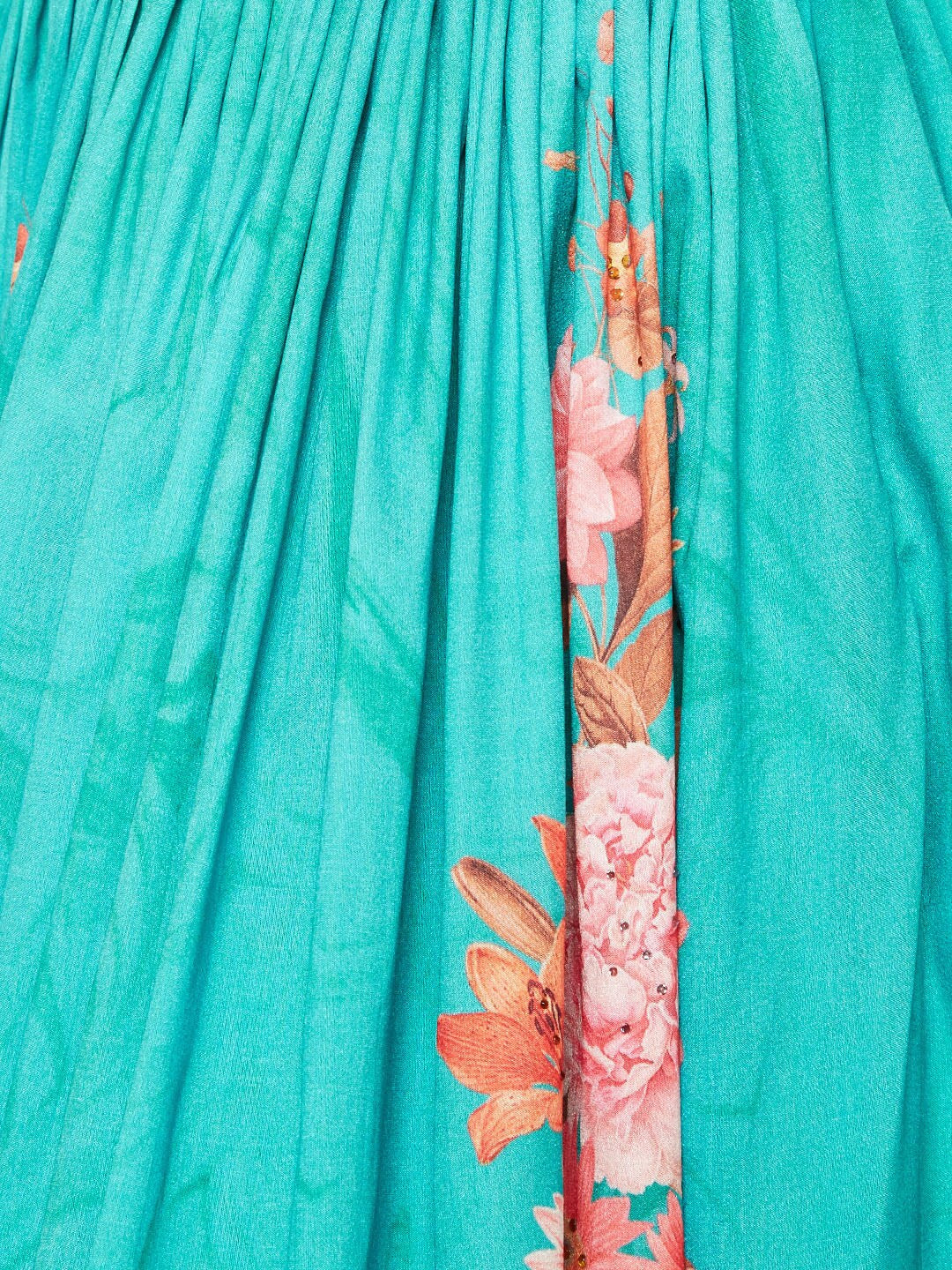 Be Indi Women Blue & Peach-Coloured Printed Flared Skirt