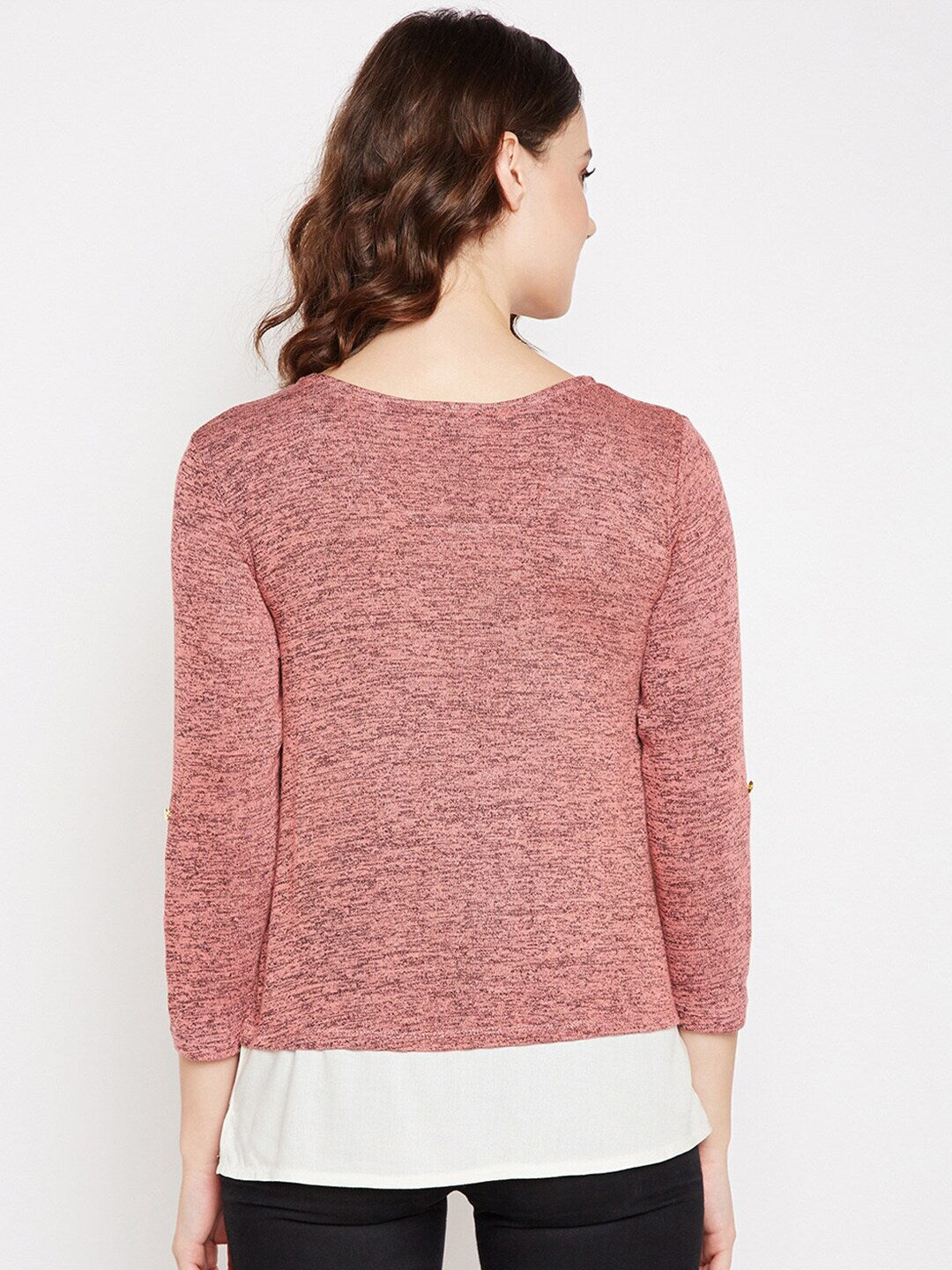 BeIndi Women Pink Self Design flat Knitted Top