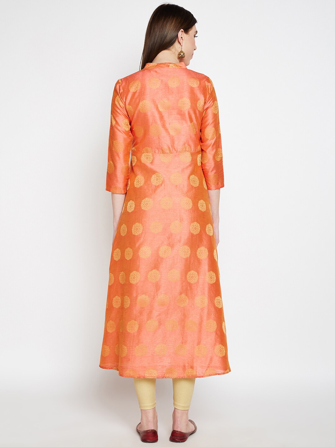 BeIndi Women Peach-Colored Woven Design A-Line Kurta