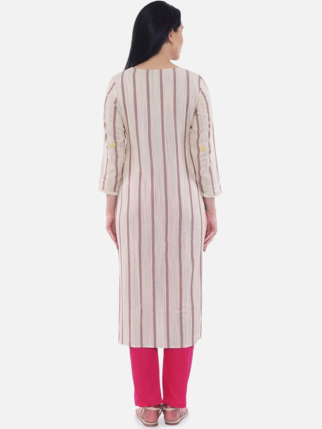 BeIndi Women Beige Striped Straight Kurta