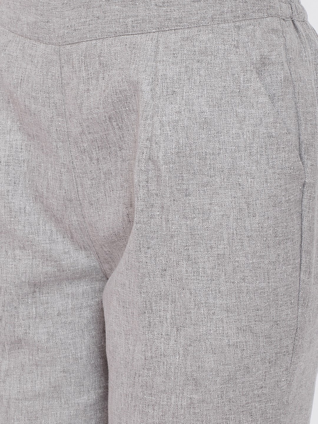 Be Indi Women Grey Straight Fit Pleated Trousers