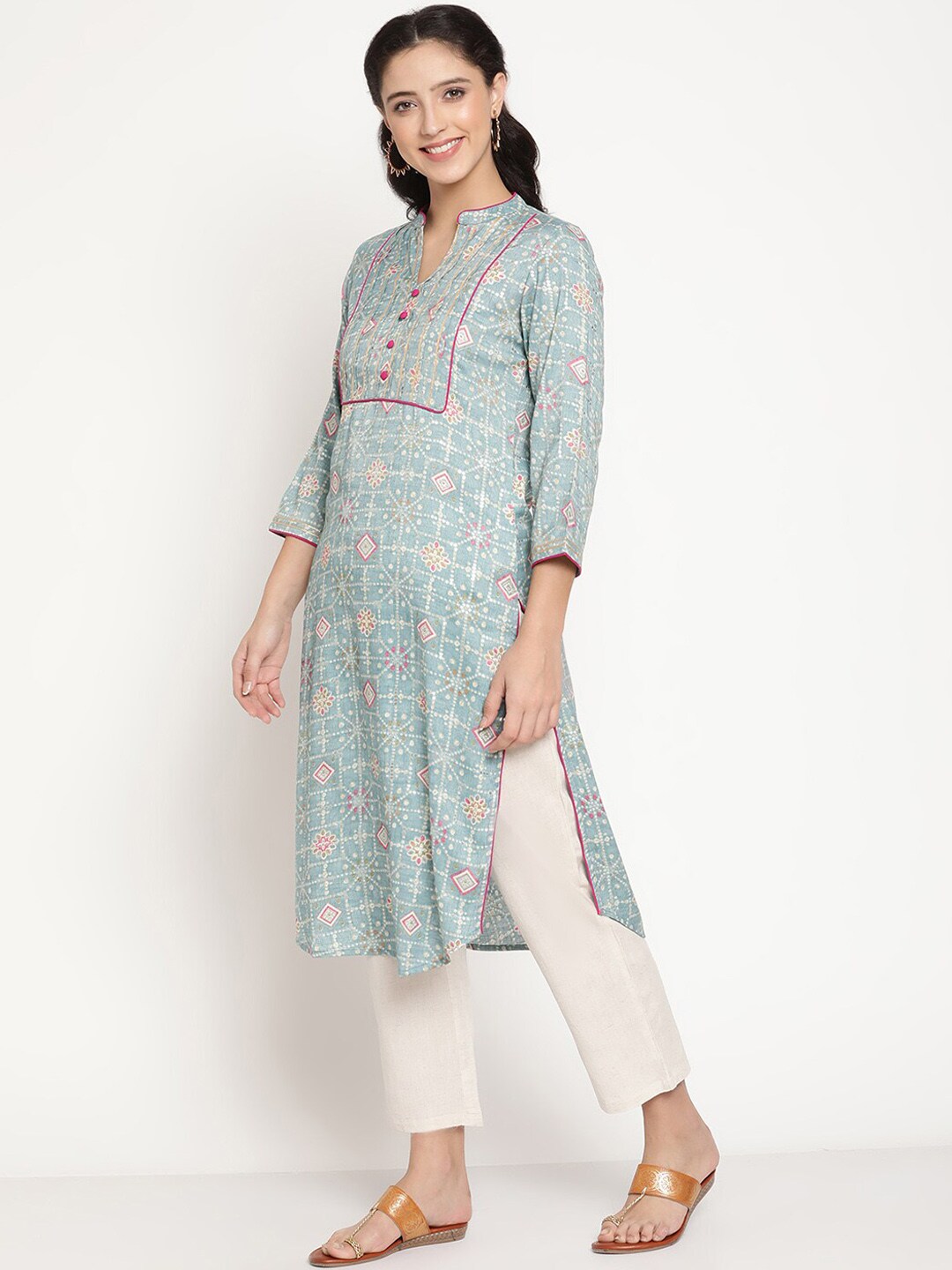 Be Indi Women Grey Color Pintuck Yoke With Gotta Patti Detailing Embroidered