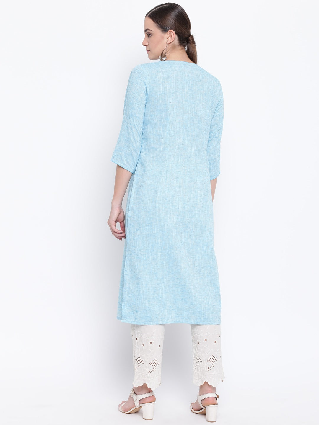 Be Indi Women Pink Woven Design Straight Kurta