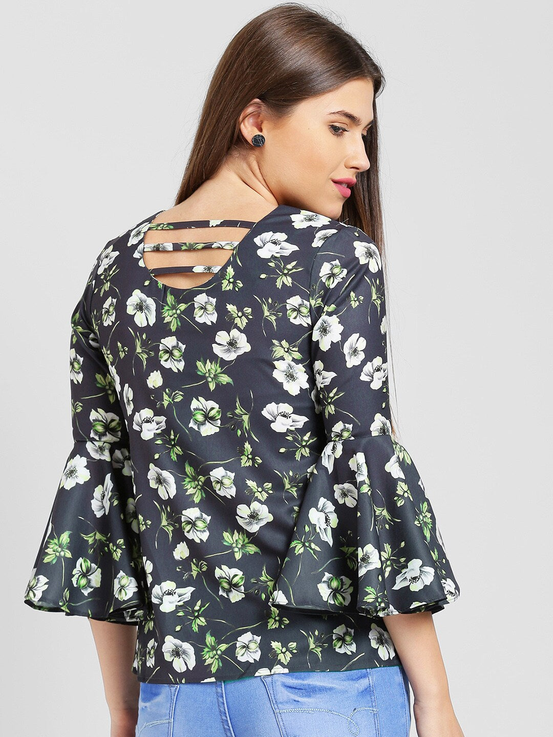 BeIndi Women Navy Blue & Olive Green Printed Top