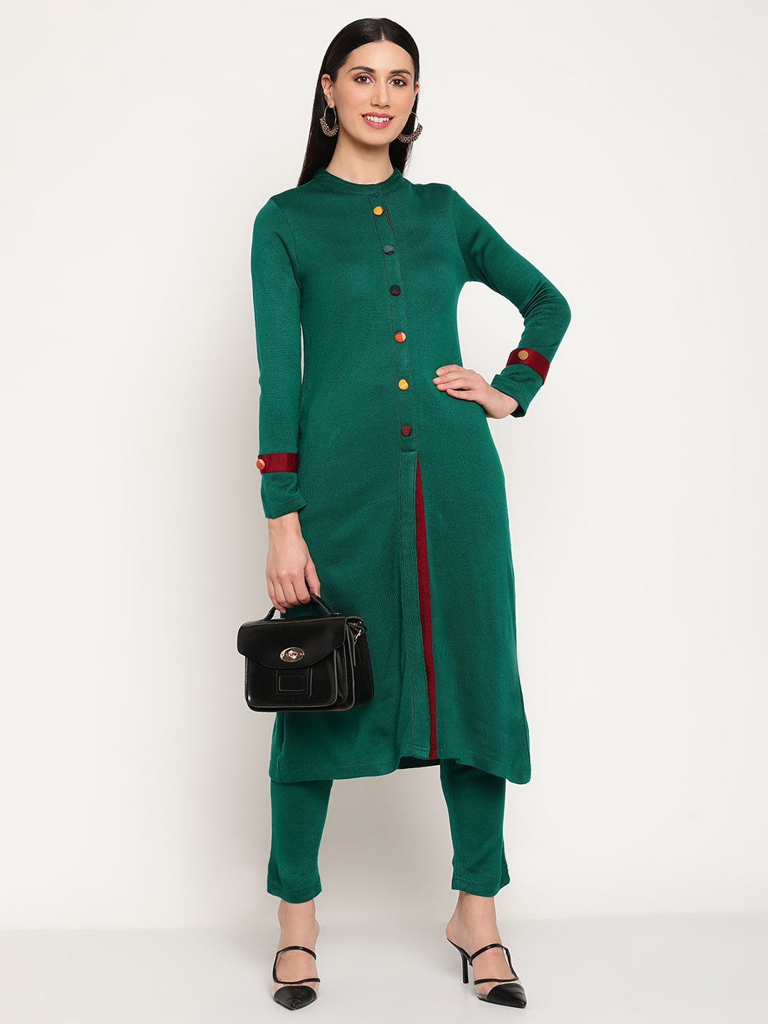 Be Indi Women Winter Daffodil Green A-Line Kurta With Trouser.
