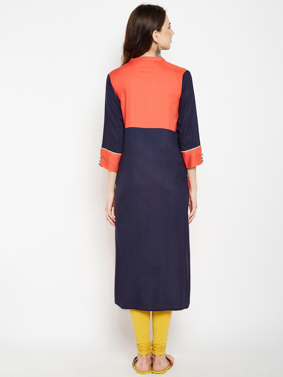 Be Indi Women Peach-Coloured Embroidered Straight Kurta