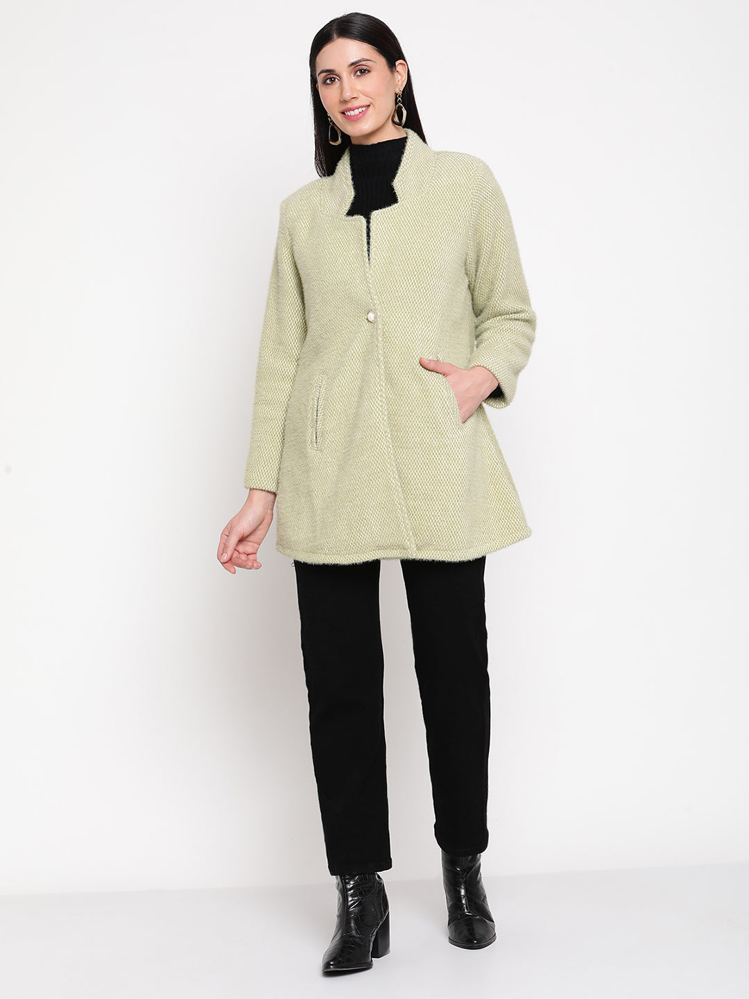 Be Indi Women Green Winter Overcoat