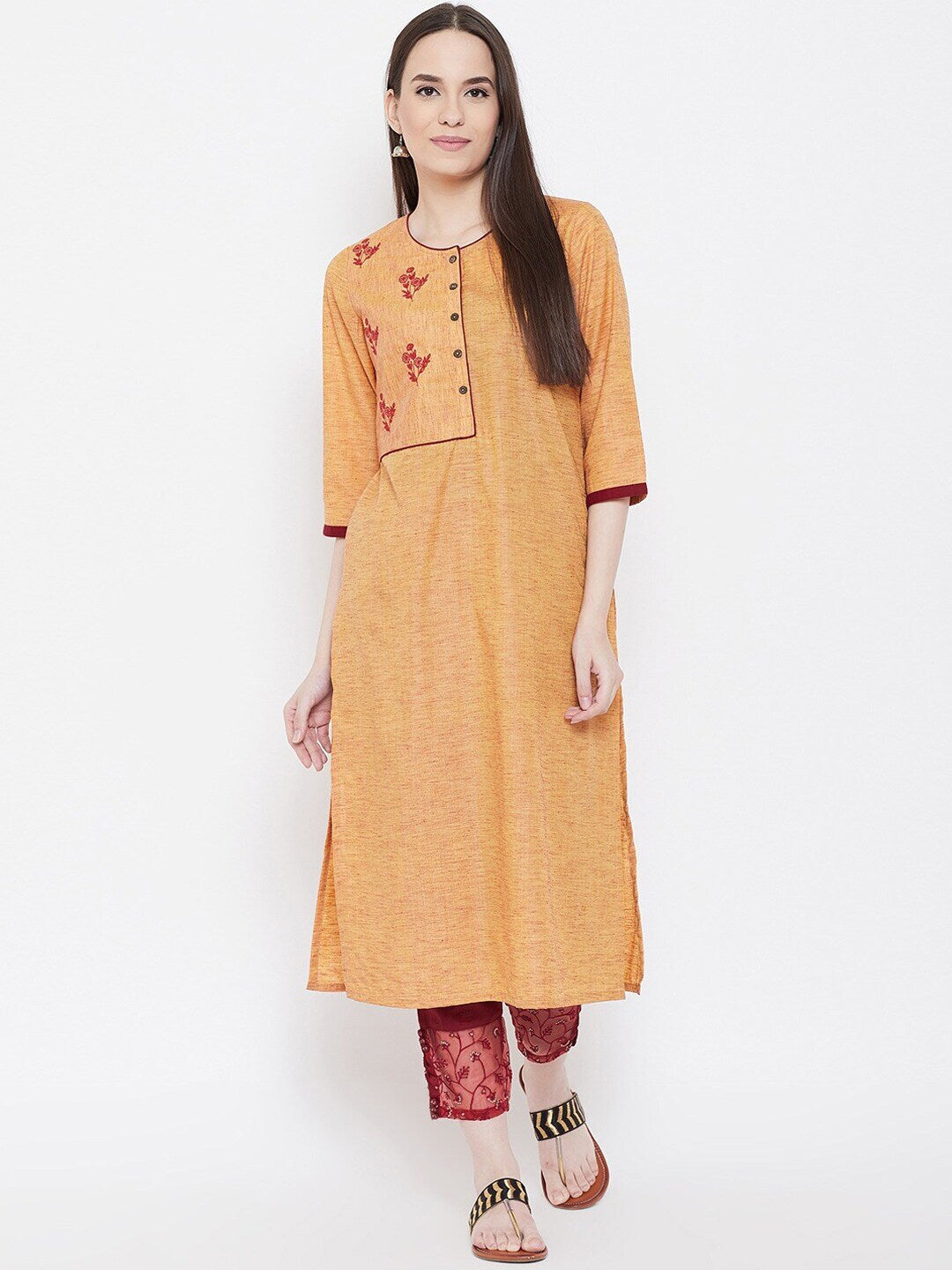 Be Indi Women Maroon Straight Fit Solid Cigarette Trousers