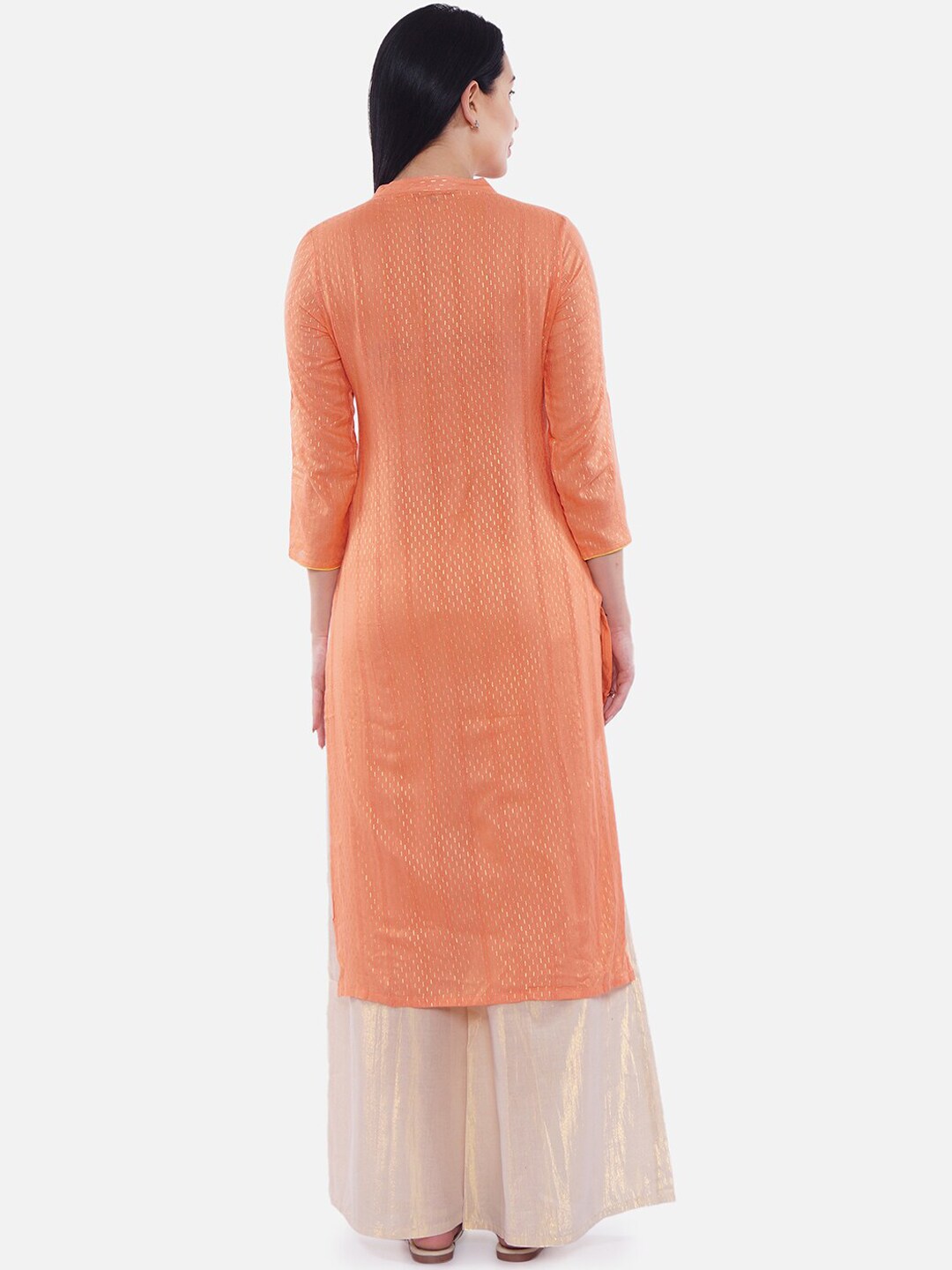 Be Indi Women Peach-Coloured Foil Printed Kurta