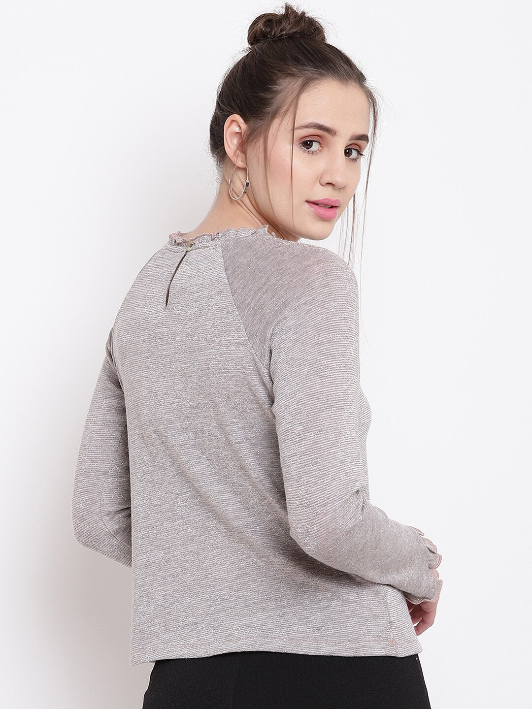 BeIndi Women Grey Self Design Top