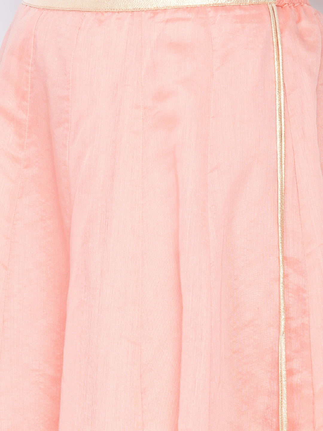 Be Indi Women Pink & Gold-Coloured Printed Flared Maxi Kalidar Skirt