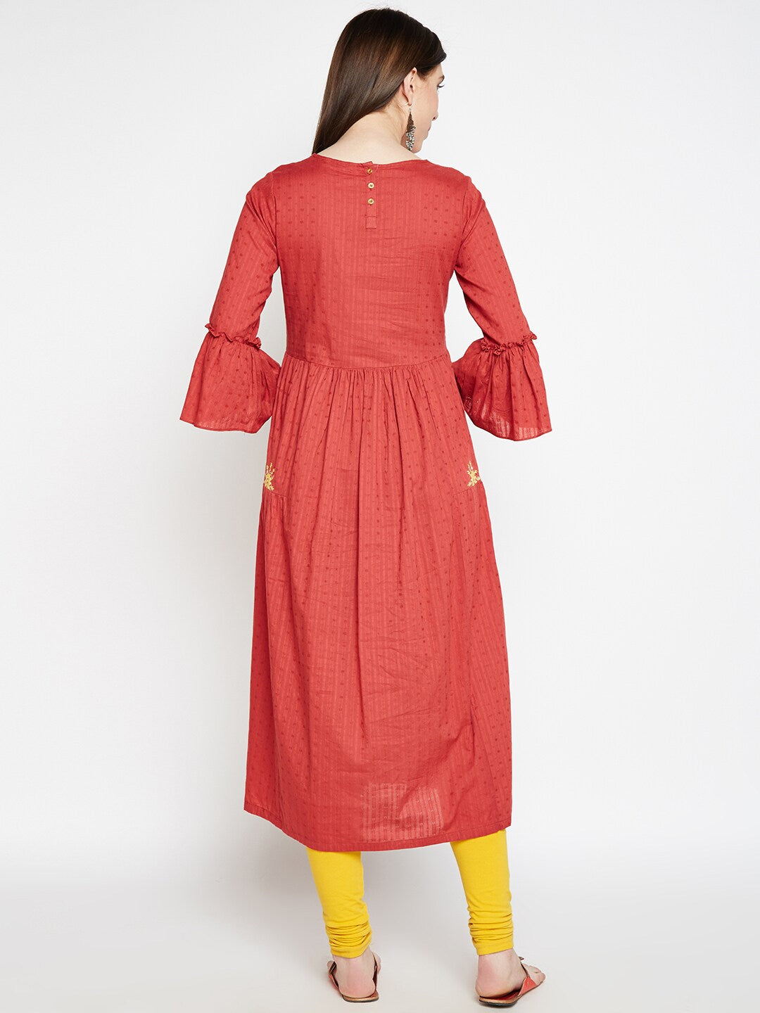 Be Indi Women Rust Brown Flared Sleeves Thread Work Anarkali Kurta
