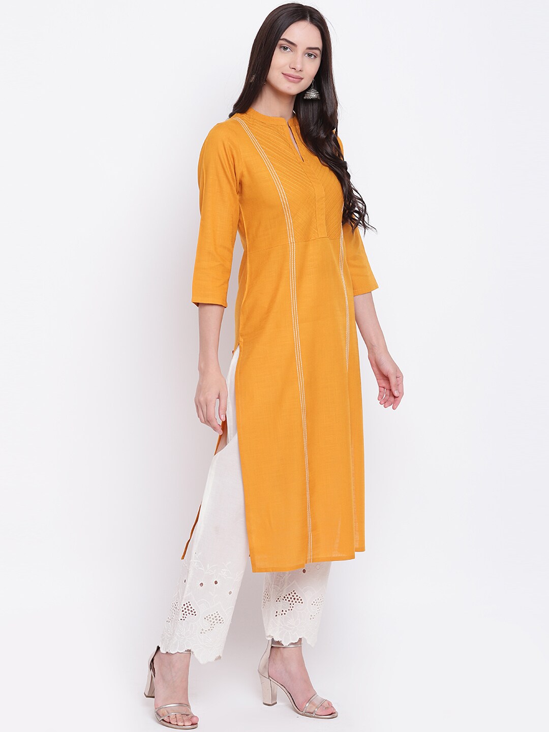 BeIndi Women Mustard Solid Straight Kurta