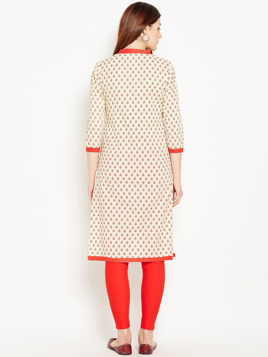Be Indi Women Cream-Coloured Printed Straight Kurta