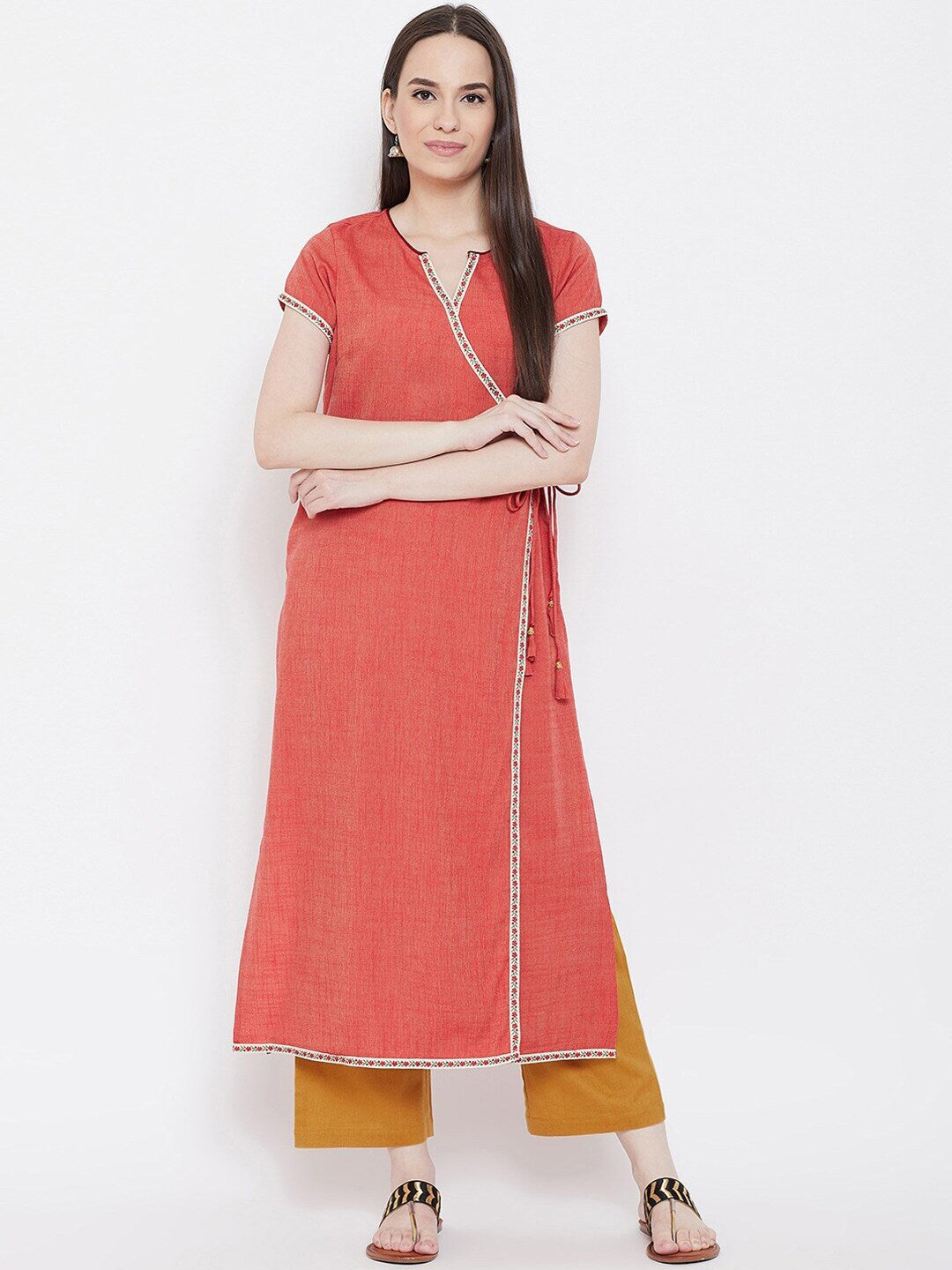 Be Indi Women Mustard Yellow Solid Straight Fit Trousers