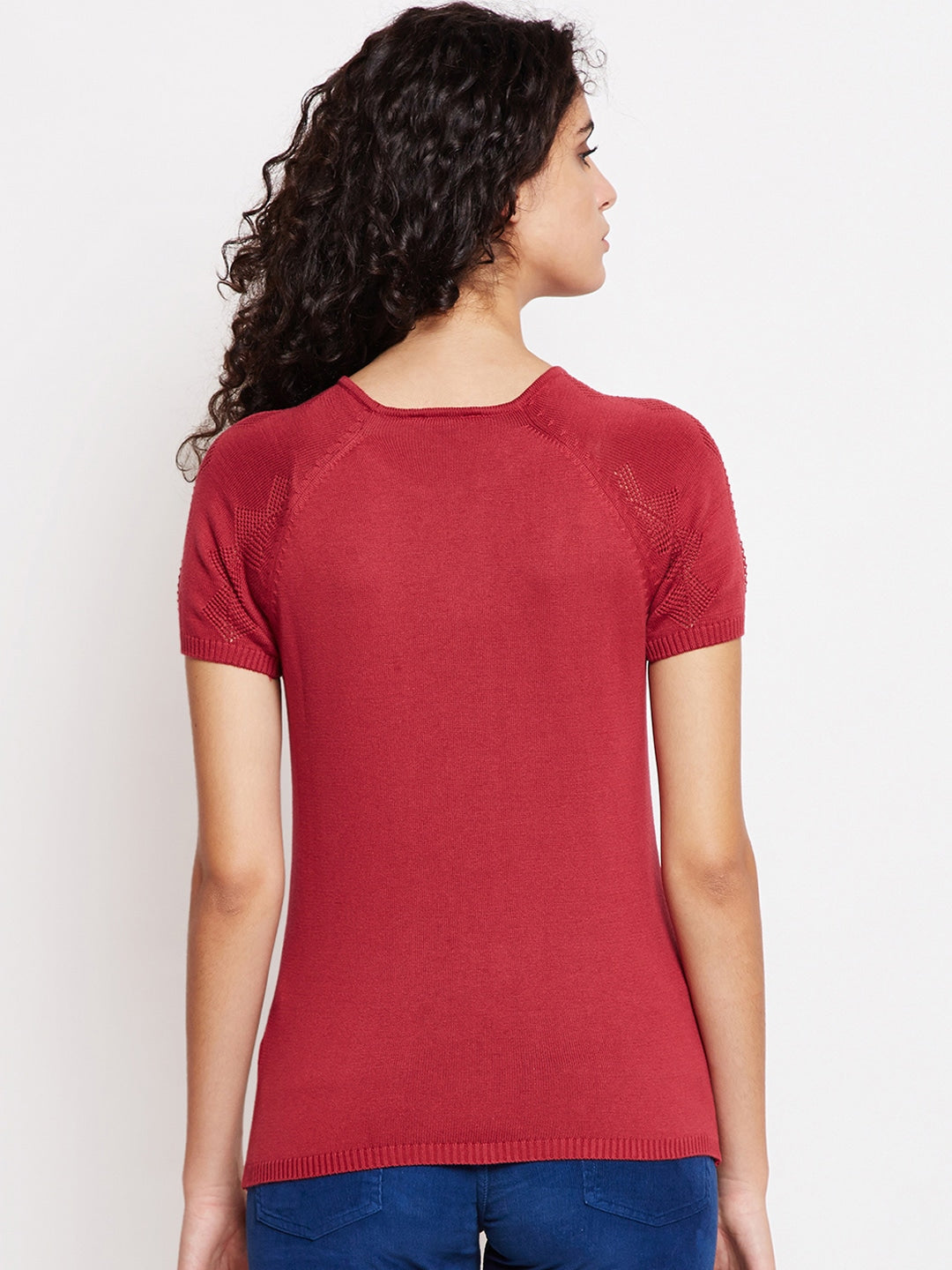 BeIndi Women Maroon Round Neck Flat Knit Top