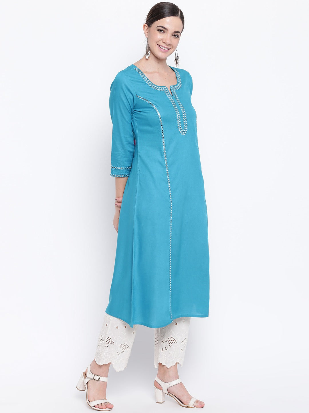 Be Indi Women Yellow Mirror Work Kurta