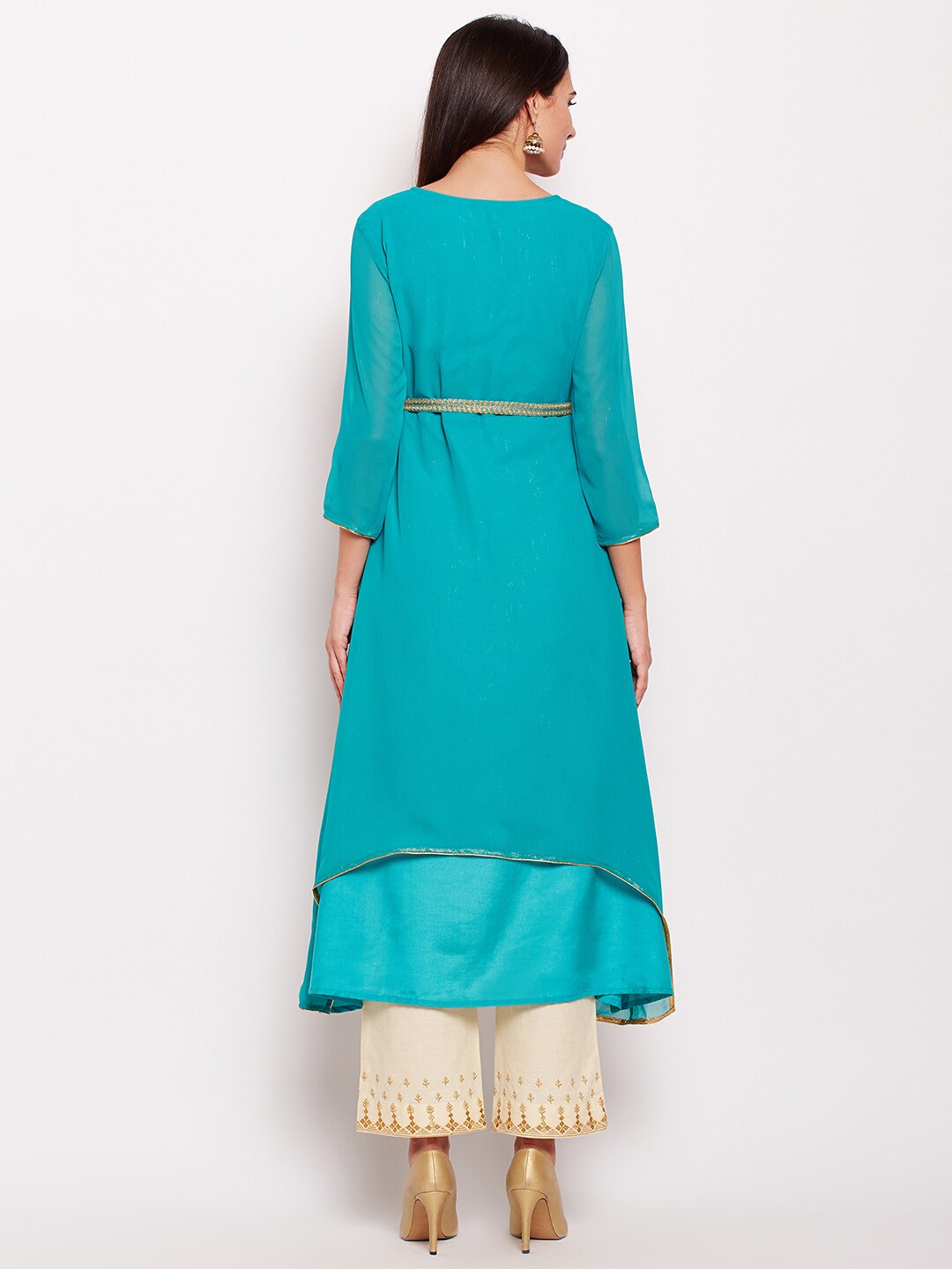 BeIndi Women Turquoise Blue Embroidered A-Line Kurta