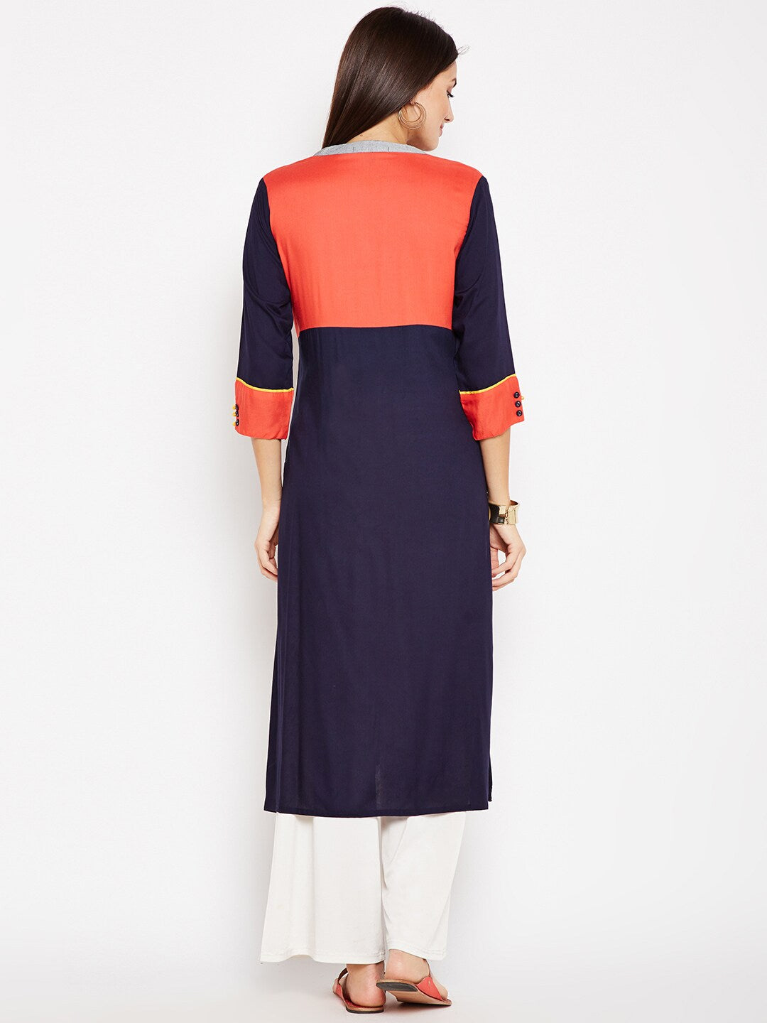 BeIndi Women Navy Blue Embroidered Straight Kurta