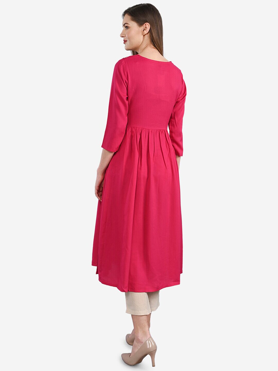 Be Indi Women Fuchsia Pink Yoke Design Anarkali Kurta