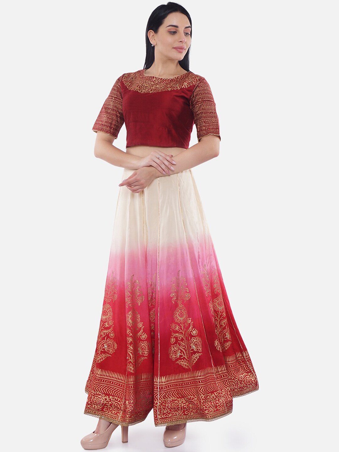 Be Indi Maroon Ready to Wear Lehenga with Blouse