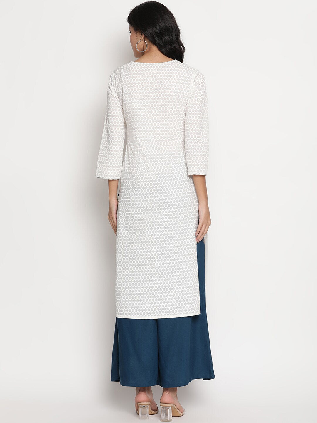 BeIndi Women White Geometric Printed Straight Kurta