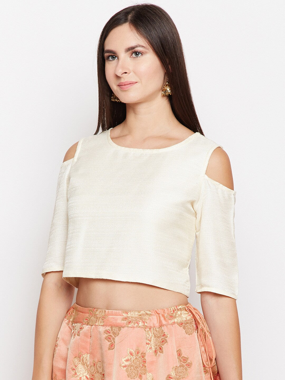 BeIndi Women Off-White Solid Ethnic Top
