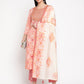 Be Indi Womem Peach Embroidered Pach Work  kurta with Pant & with Dupatta.