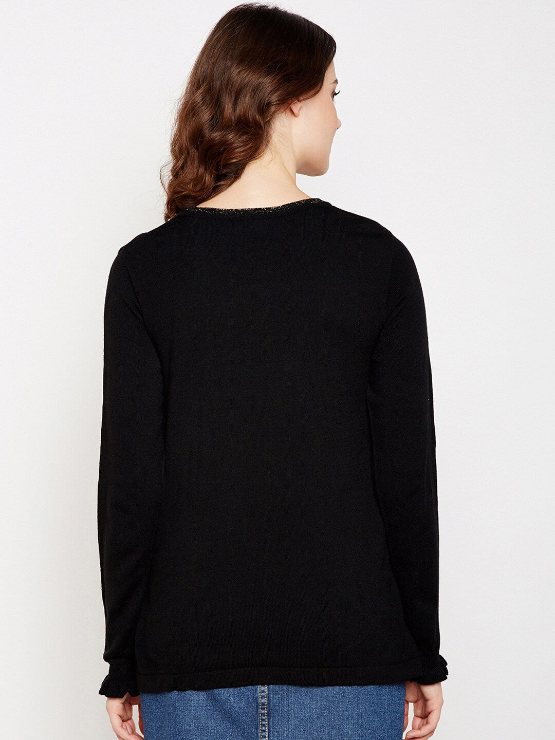 BeIndi Women Black Round Neck Flat Knit Top
