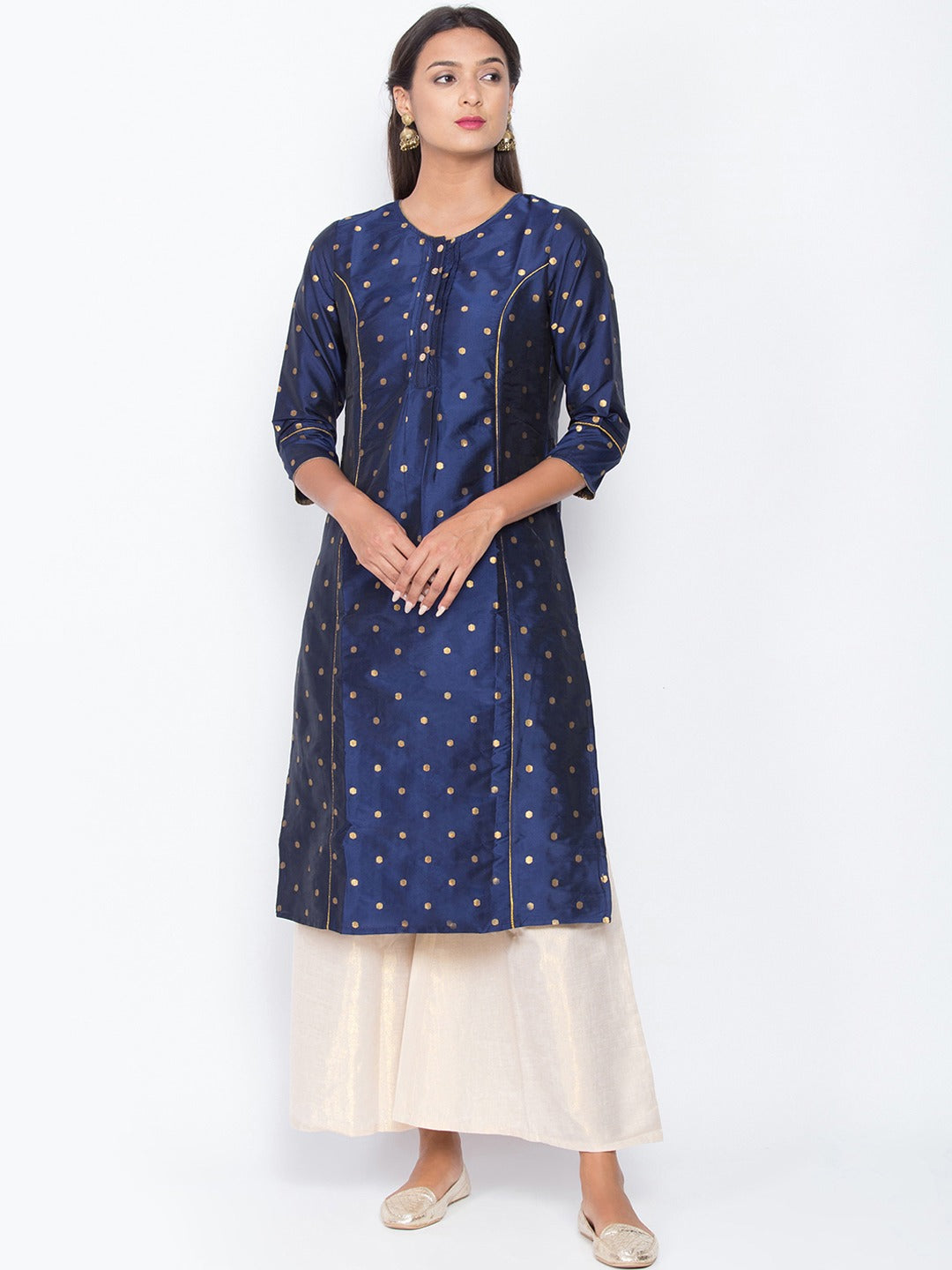 Be Indi Women Navy Blue Printed Straight Kurta