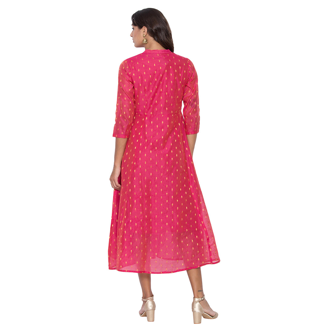 Be Indi Women Fuchsia Self Design Fit and Flare Dress