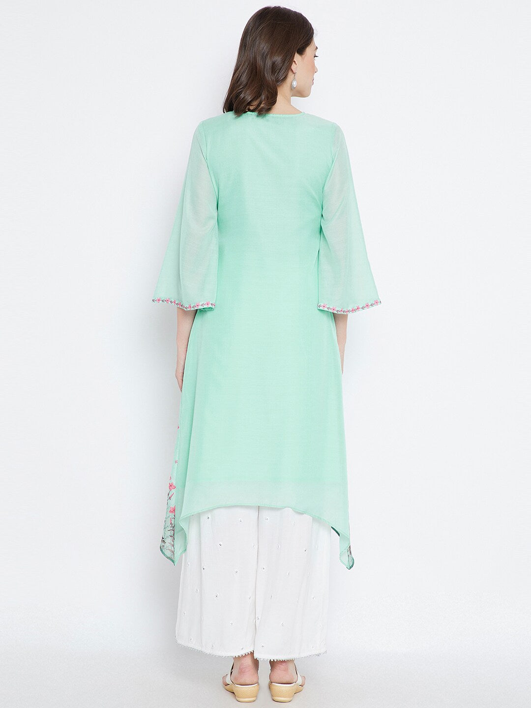 BeIndi Women Lime Green Floral Printed A-Line Kurta