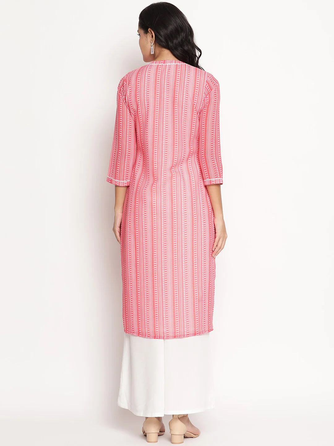 BeIndi Women Coral Striped Kurta