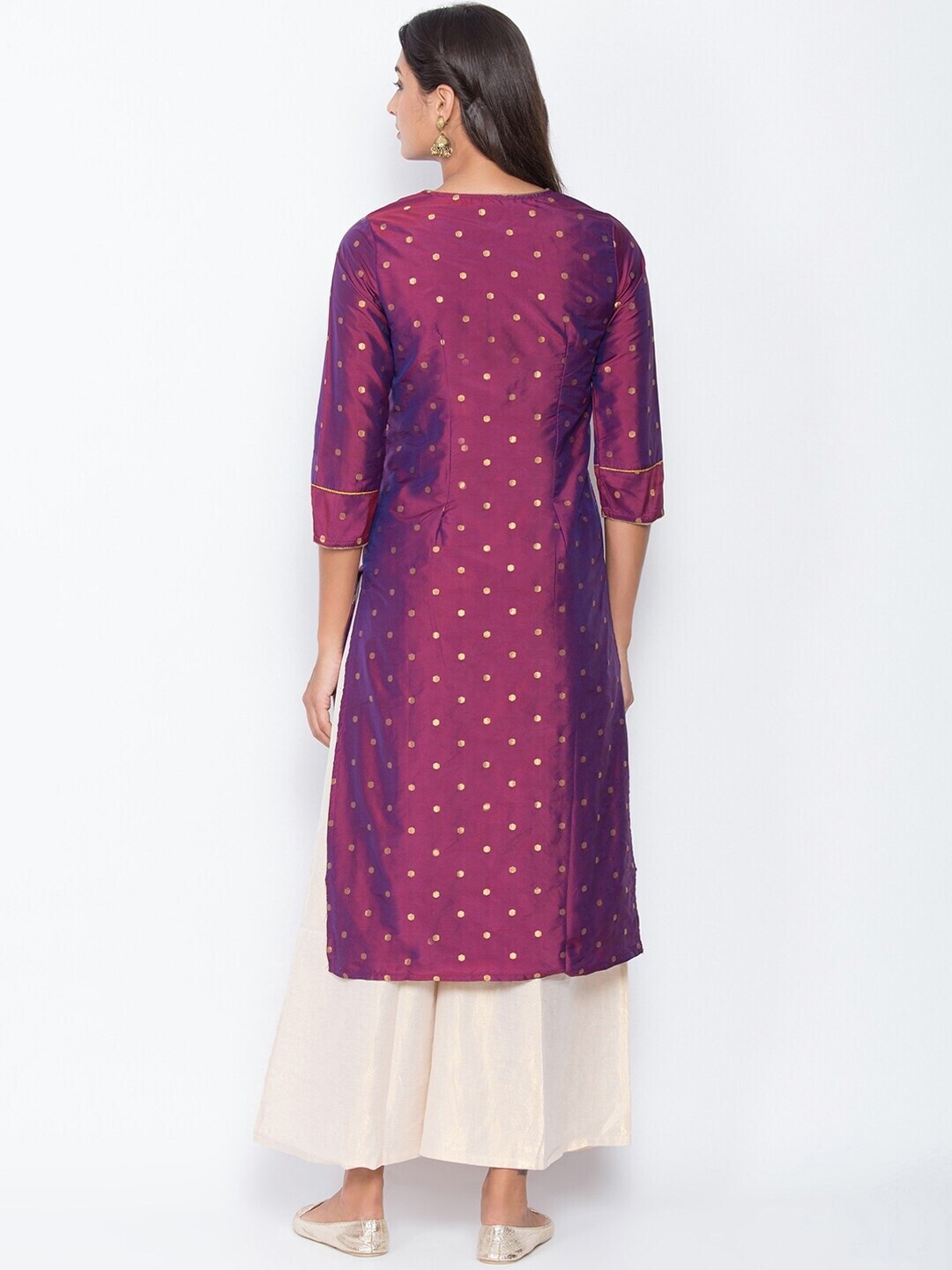 Be Indi Women Purple Geometric Dyed Keyhole Neck Flared Sleeves Thread Work Kurta