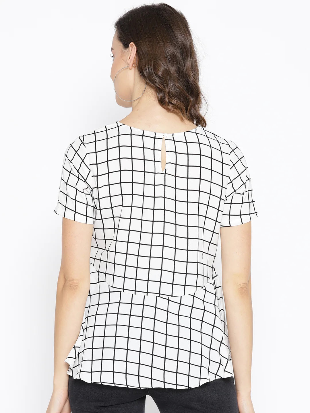 BeIndi Women White & Black Checked A-Line Top