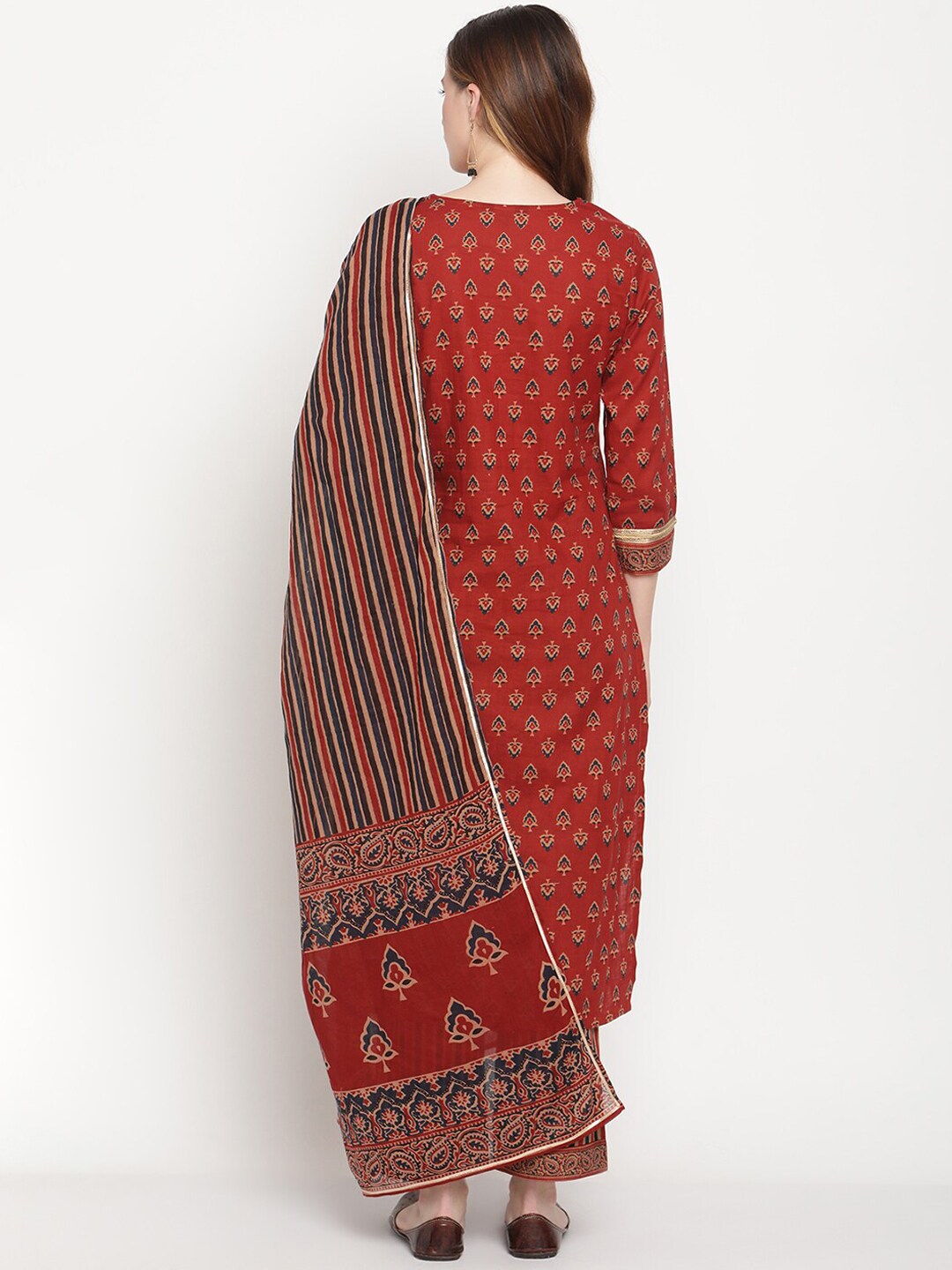 Be Indi Women Brown Ethnic Motifs Printed Gotta Patti Pure Cotton Kurta with Trousers & With Dupatta