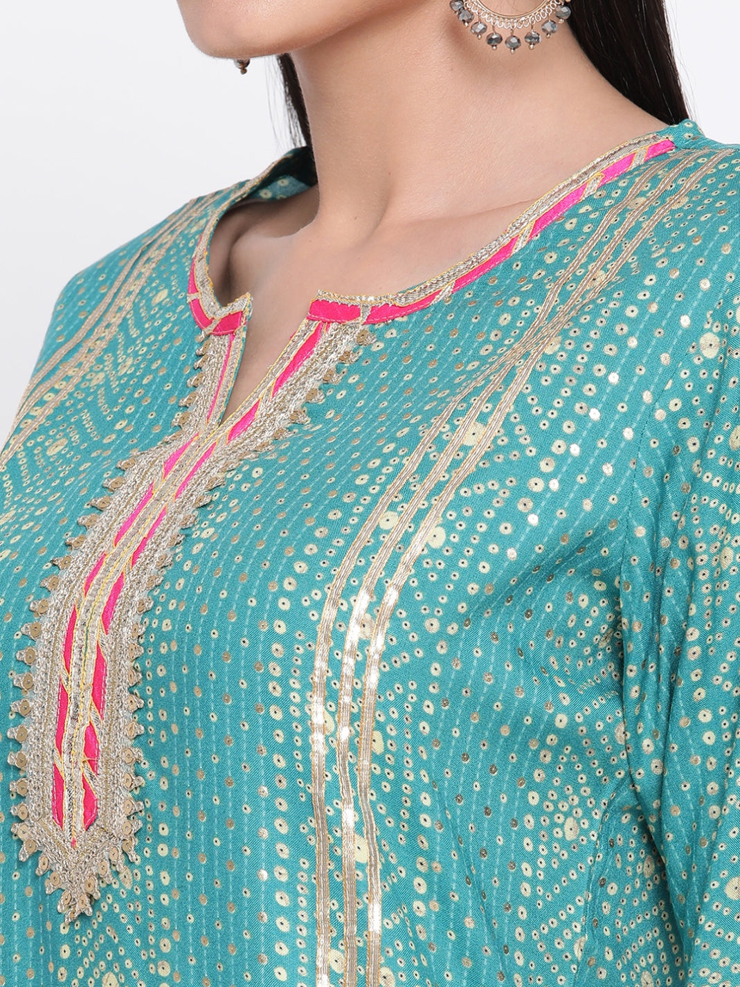 Be Indi Women Turquoise Blue Ethnic Motifs Gotta Patti Kurta
