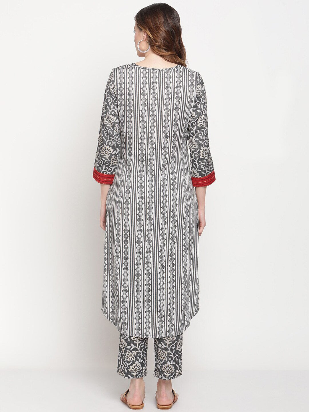 Be Indi Women Black Floral Printed Embroidered Kurta with Trousers