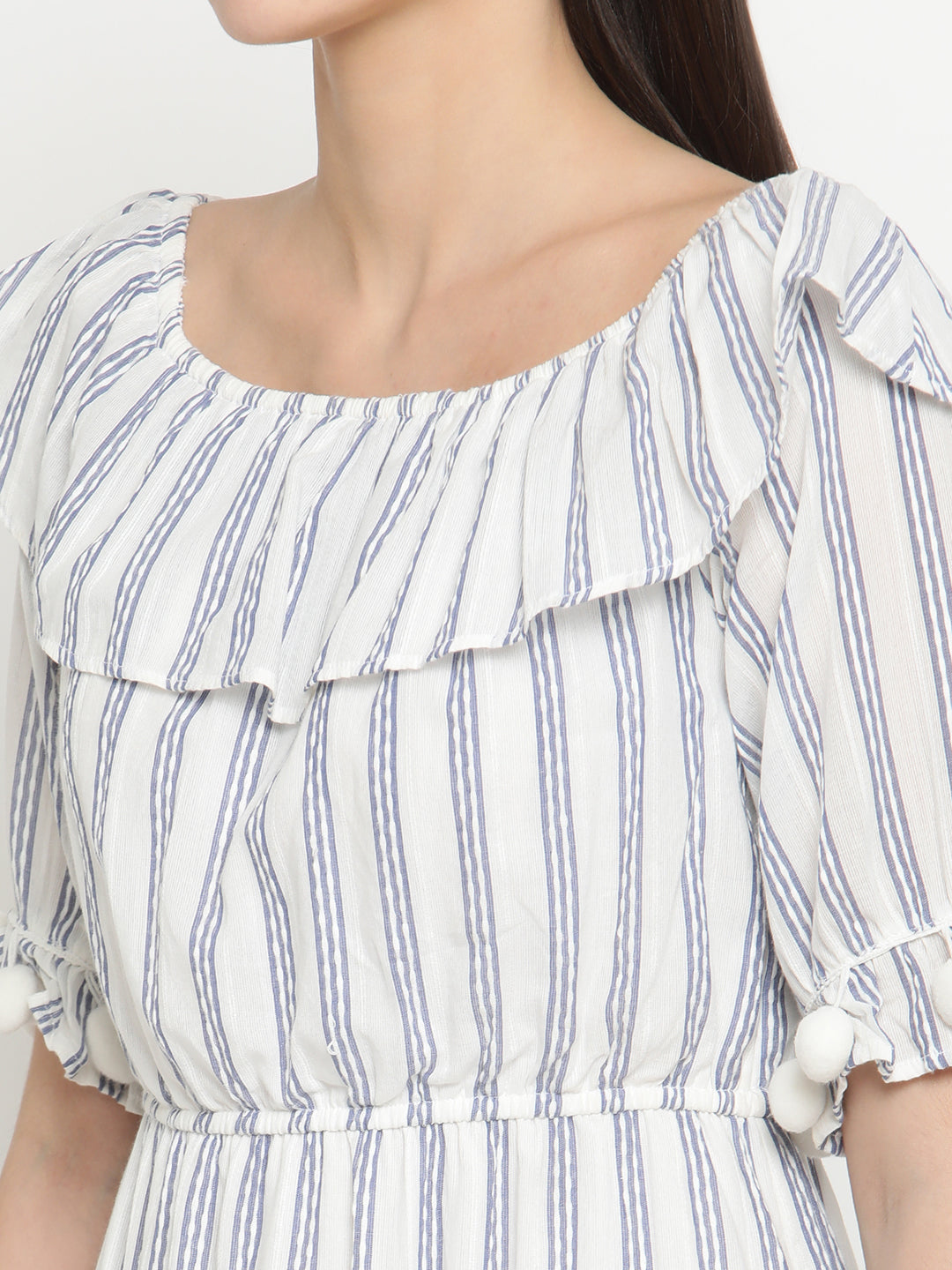 BeIndi Women Striped Pom-Pom Maxi Dress