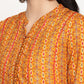 Be Indi Women Mustard Foil Printed Red Color Thread Work Detailing kalidar anarkali Dress