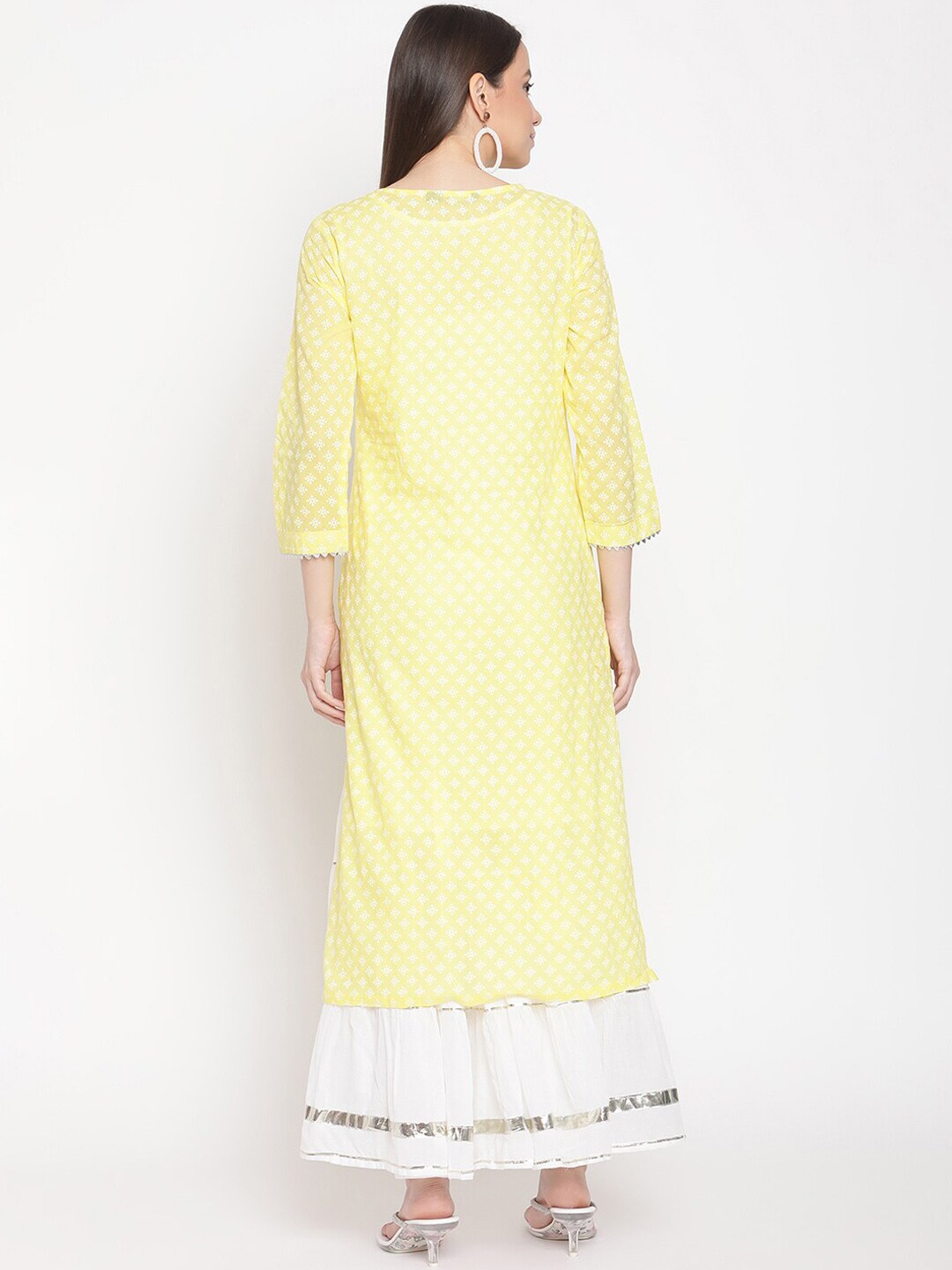 Be Indi Women Pink Bandhani Regular Gotta Patti Pure Cotton Kurti with Skirt