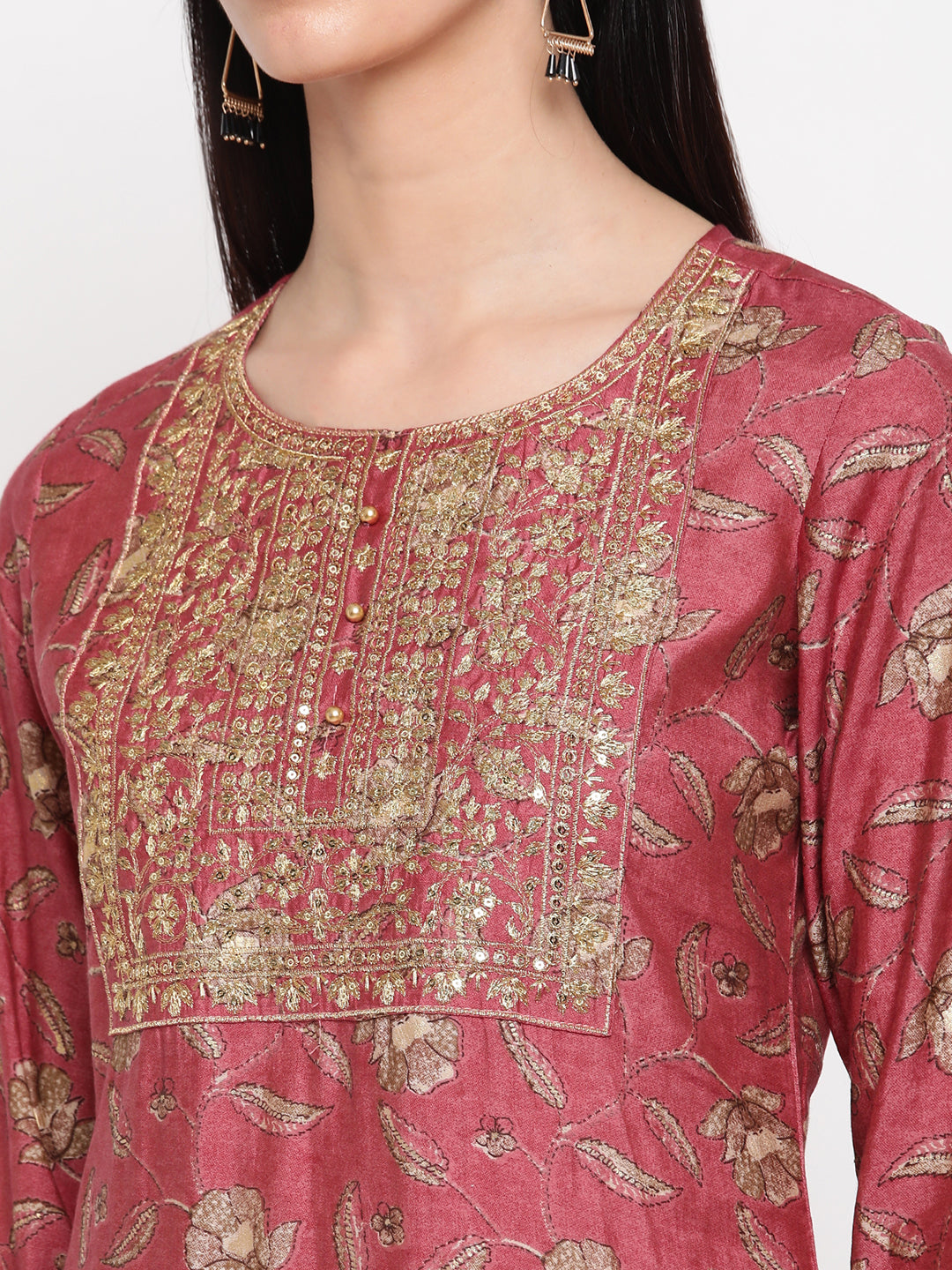 Be Indi Womens Pink Sequence Embroidered kurta with Striped Trouser .