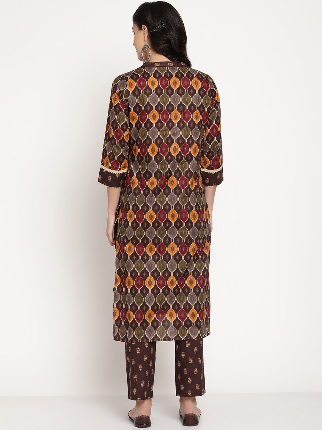 Be Indi Women Brown Printed Pure Cotton Kurta with Trousers