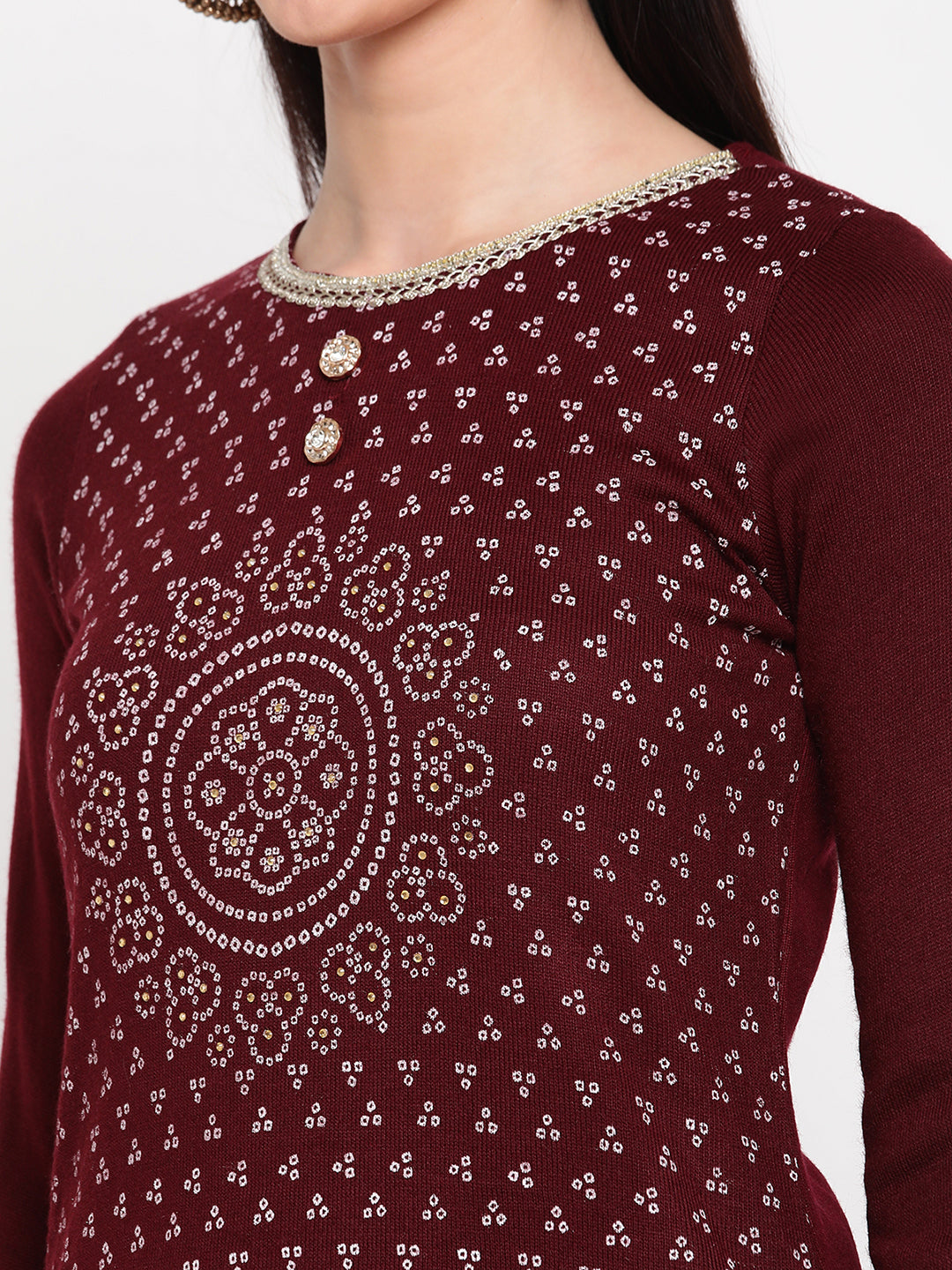 Be Indi Women Winter Daffodil Maroon Printed Straight Kurta With Trouser .