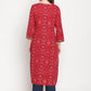 Be Indi Women Red Yoke Design Kurta with Trousers