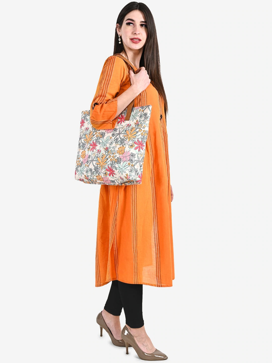 Be Indi Women Orange Thread Work Kurta