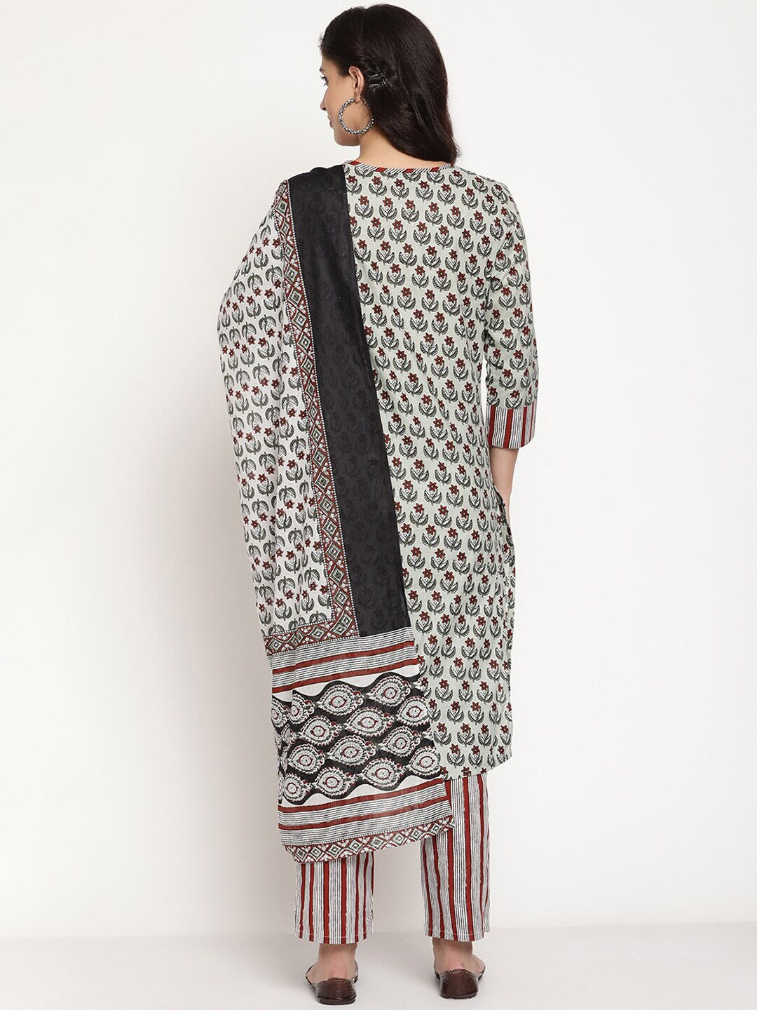 BeIndi Women Sea Green Butti Printed Embroidered Lace Detailing Kurta,Pant With Dupatta