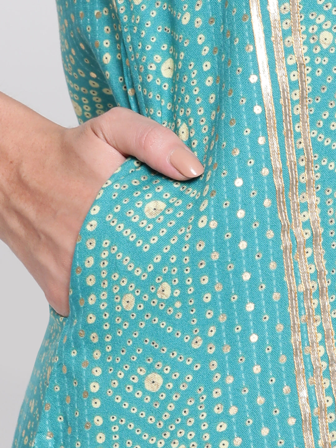 Be Indi Women Turquoise Blue Ethnic Motifs Gotta Patti Kurta