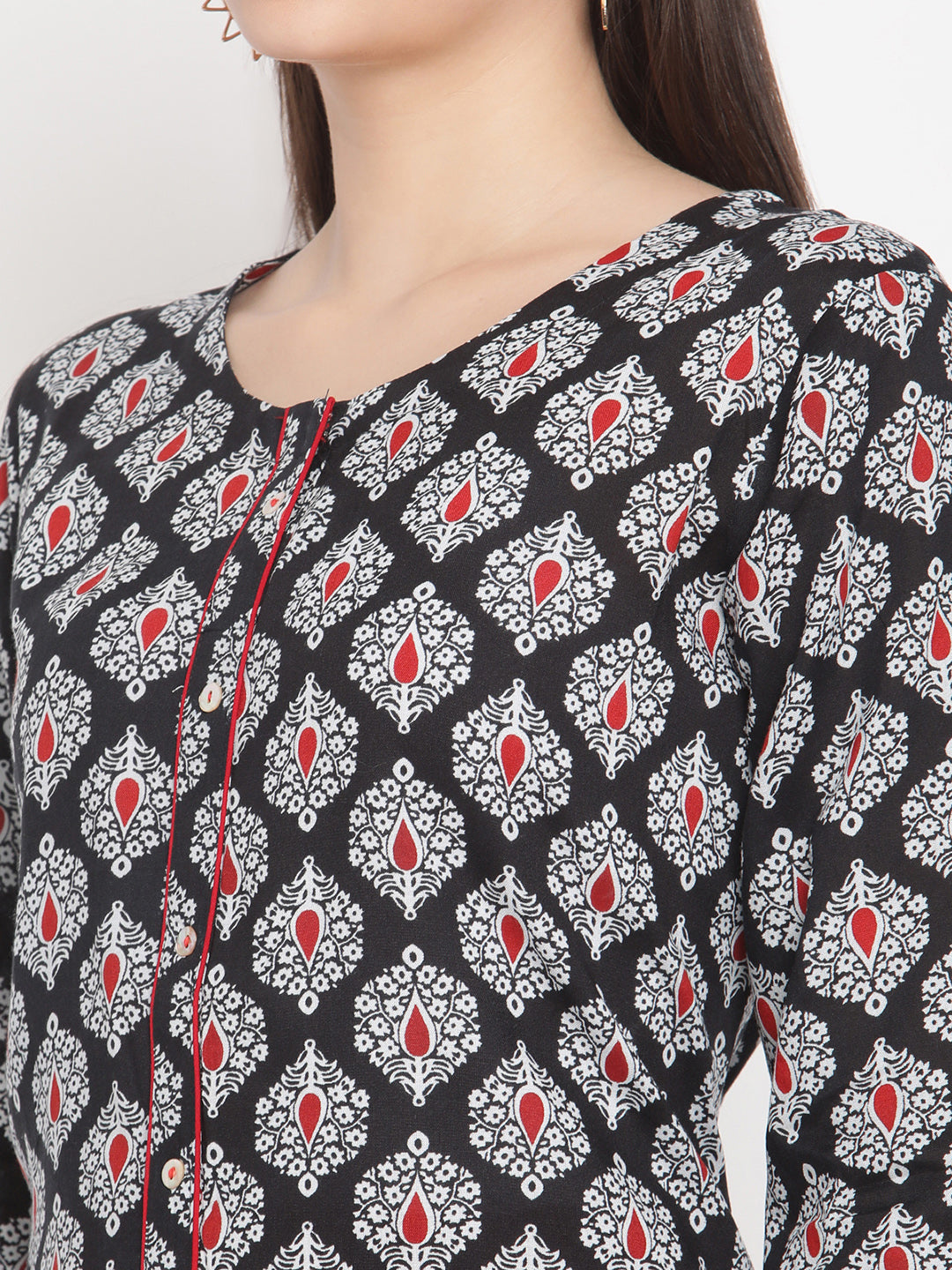 Be Indi Women Black & White Ethnic Motifs Printed Kurta